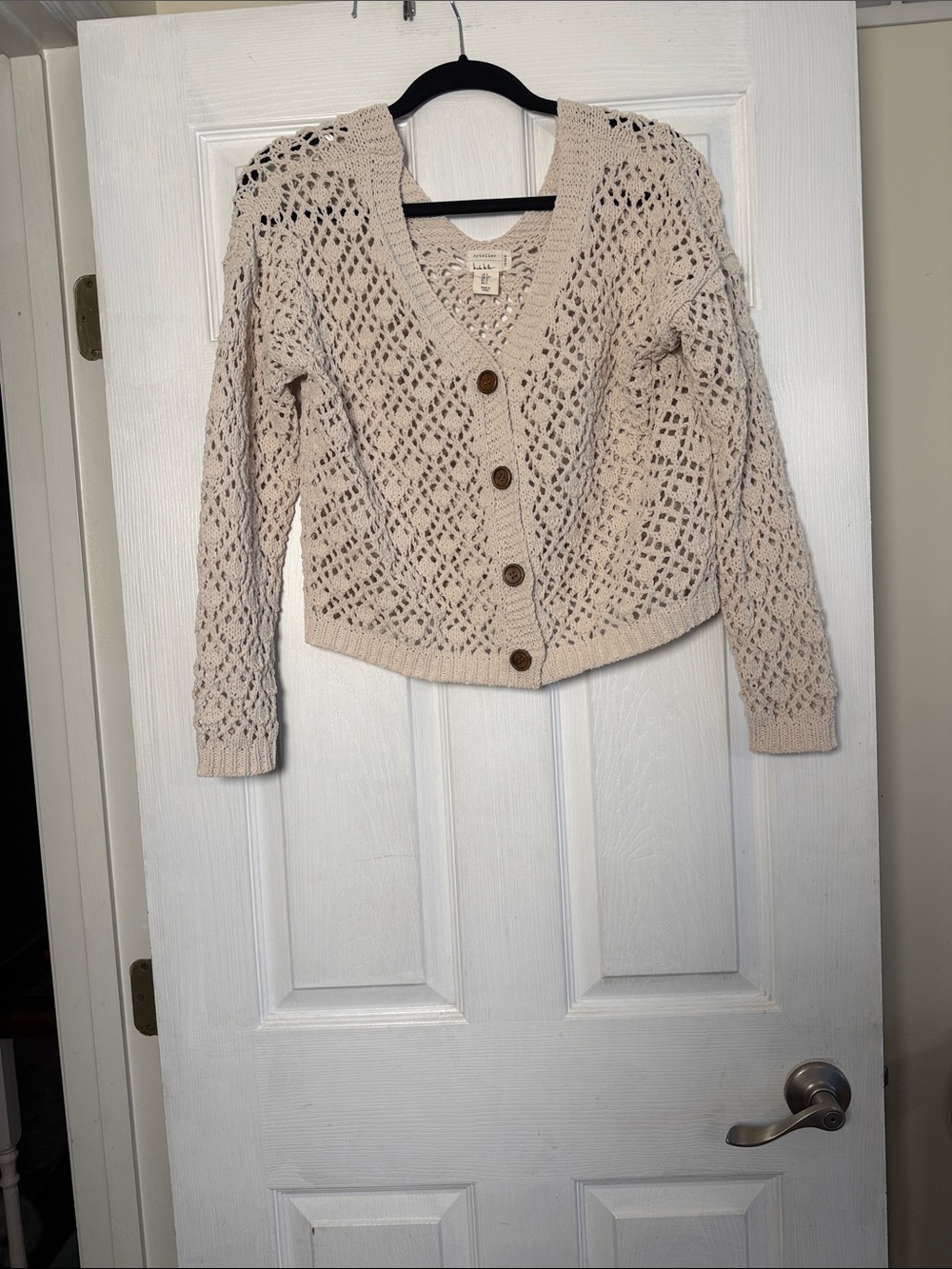Open-Knit Button Front Cardigan in Cream